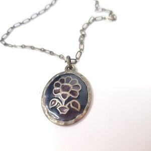 XC Floral Pendant Necklace Brass Toned